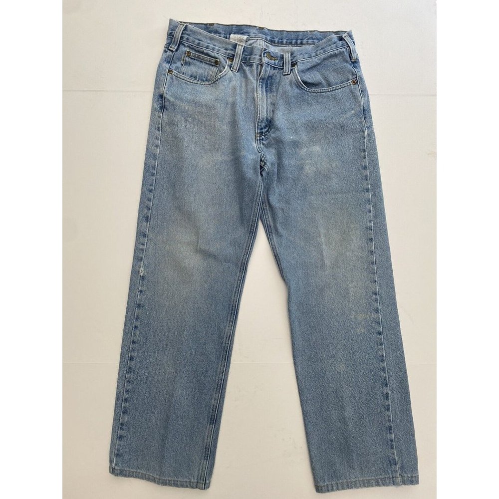 Carhartt Traditional Fit Work Jeans faded Blue Distressed Denim Mens Size 36x32